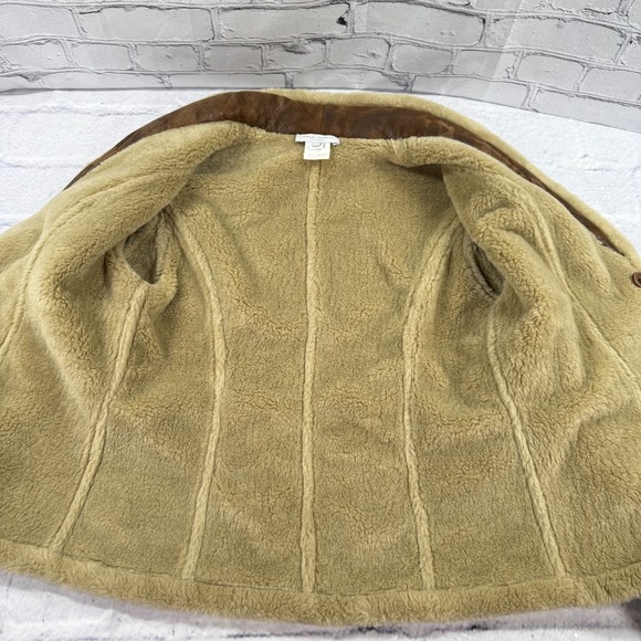 Vintage Audrey Talbott Carmel Brown Shearling Trimmed Bomber Jacket Size 6 - Picture 4 of 13